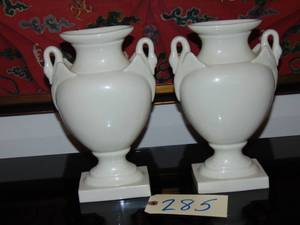 lot 285 image: Set of 2  Lenox ceramic white vases 10 tall