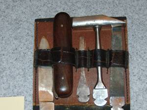 lot 297 image: Antique hand tool kit in leather case