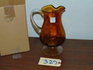 lot 327 image: Vintage Hand Blown Amber Glass Pitcher Poland, Mint