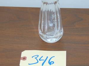lot 346 image: Vintage Orrefors Art Glass Vase Etched Butterfly Floral Signed and numbered hand engraved 5 tall