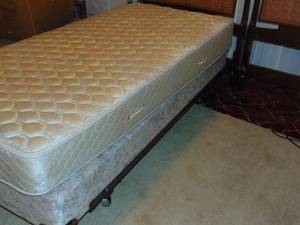 lot 467 image: Set of 2 Twin Headboards (1 headboard needs to be refinished in one small area) and one Box spring and mattress Xlong twin and 4 memory foam in very good condition