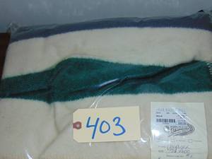 lot 403 image: Blanket, twin, wool, Voyager, green stripe New
