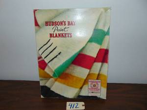 lot 412 image: new, never used, Hudsons Bay Point Blanket sky blue as in blanket pictured not as on box