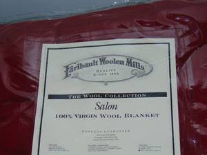 lot 420 image: King size blanket deep red 100% virgin wool Sloan Faribault Woolen Mills