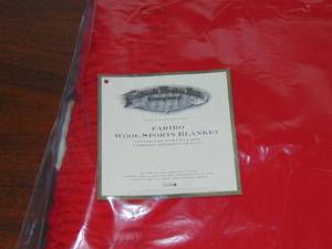lot 425 image: Sports blanket Faribo three black stripes on red all wool blanket new