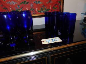 lot 430 image: 12 stemmed cobalt blue 8 water cobalt blue