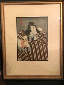 lot 469 image: Vintage Japanese woodcut Ronan warrior framed by Bear Art Galleries
