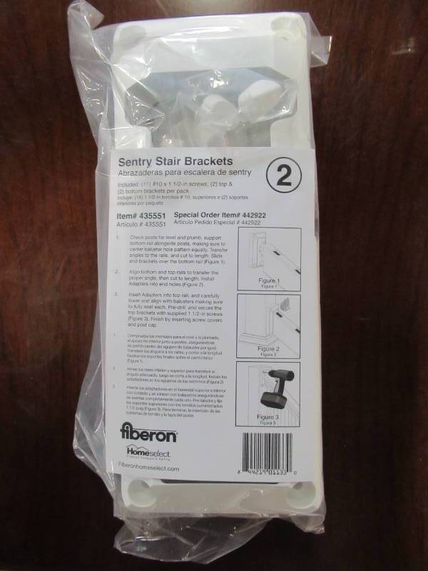 lot 967 image: Fiberon 2-Pair White Sentry Stair Bracket BKT SEN STR 4 PK WH - NEW