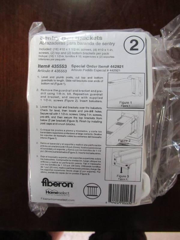 lot 984 image: Fiberon 2-Pair White Sentry Rail Bracket BKT SEN 4 PK WH - NEW