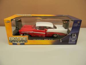 lot 12 image: JADA 1956 CHEVROLET BEL AIR CUSTOM STREET ROD BIG TIME MUSCLE 118 SCALE DETAILED REPLICA DIE CAST METAL - RARE - NEW IN BOX - SEE PICTURES