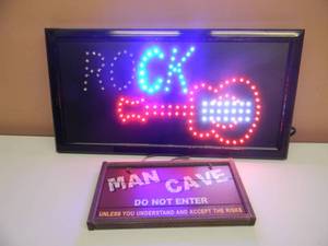 lot 45 image: LIGHTED GUITAR ROCK SIGN, WORKS  & MAN CAVE SIGN - SEE PICTURES