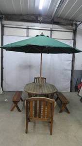 Cedar Picnic Table With ChairsBenchesUmbrella
