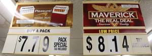 lot 25 image: 2 Sided Hanging Cigarette Signs