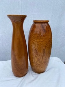 lot 30 image: Pair Solid Wood Hand Turned Wood Vases