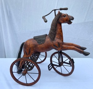 lot 40 image: Wood & Iron Toy Horse Tricycle Decor