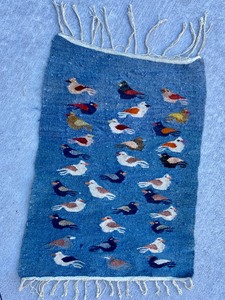 lot 69 image: Vintage Blue Wool Rug w Bird Motif