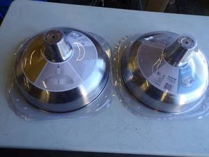 lot 104 image: Pair of Unopened Warehouse Pendant Brushed Nickel Finish Lights