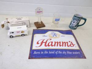 lot 118 image: Hamms Beer Metal Sign and other Beer items