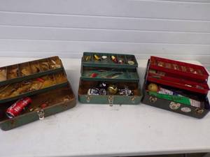 lot 129 image: 3 Vintage metal Tackle Boxes with Tackle