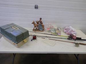 lot 134 image: Fishing Poles, Reels, Tackle Box, Fishing Tackle and dcor