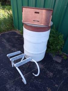 lot 165 image: Plastic Drum with Cover, Folding 3 step Boat ladder and Bread Box
