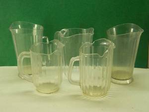 lot 13 image: Lot of 5 Plastic Beer  Milk  Water  Koolaid Pitchers