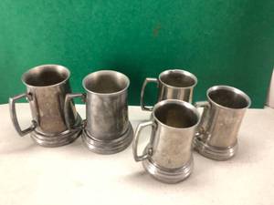 lot 15 image: Lot of 5 Pewter Clear Bottom Mugs