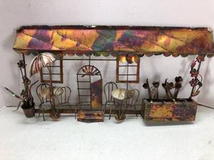 lot 91 image: Vintage Brass Metal Cafe Scene Wall hanging