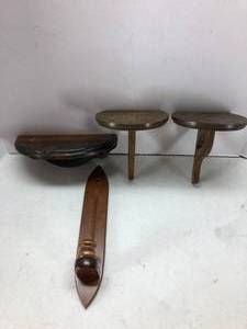 lot 92 image: 3 Wooden Shelves and 1 Wooden Candle Holder
