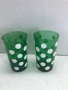 lot 133 image: Vintage Green Poka Dot Juice Glasses