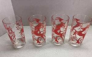 lot 134 image: (4) Mid Century Dancing Deer Juice Glasses