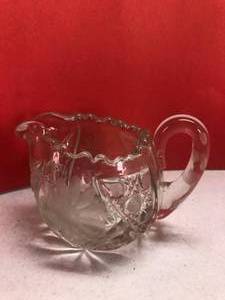 lot 136 image: Early Creamer Cut Glass Over Pressed Glass