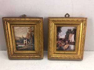 lot 140 image: 2 Miniature Pictures European Scenes