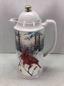 lot 161 image: Coffee Dispenser  Thermal Pot Winter Theme with (Birds) Cardinals