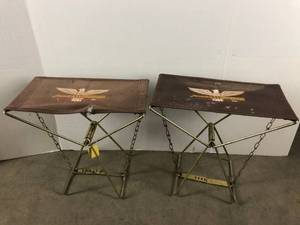 lot 169 image: Vintage Folding Stools Metal and Canvas