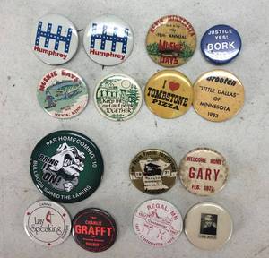 lot 173 image: Lot of (15) Collectible Old Pin Back Buttons.