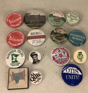 lot 174 image: Lot of (15) Collectible Old Pin Back Buttons.