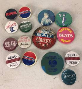 lot 175 image: Lot of (15) Collectible Old Pin Back Buttons.