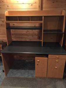 lot 183 image: Wooden Desk With Overhead Shelves And Office Chair