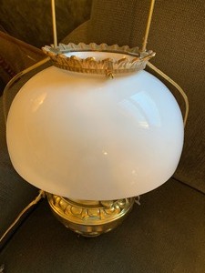 lot 98 image: 1900s Brass Hanging Store Lamp with Glass Shade