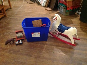 lot 118 image: Toys in Tote & Rocking Horse