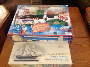 lot 119 image: Wood Ship Model & Musical Christmas Train