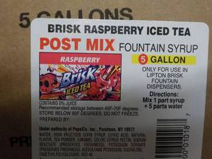 lot 508 image: 5 Gallon Brisk Raspberry Iced Tea P...