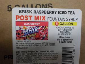 lot 509 image: 5 Gallon Brisk Raspberry Iced Tea P...