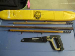 lot 37 image: 5C Ice Fishing Rods, Hand Saw, & ...