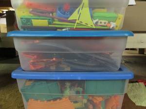 lot 124 image: 9C (3) Shoe Box Totes Full of Tin...