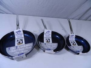 3 New Blue Sapphire Ceramic Coated Fry Pans