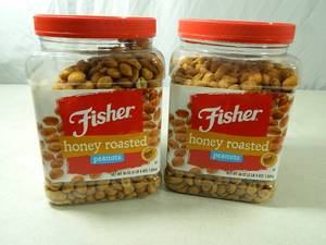 2 Canisters of Fisher Honey Roasted Peanuts