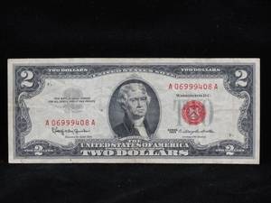 lot 64 image: 1963 $2 Red Seal Bill