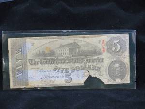 lot 43 image: May 1863 $5 Confederate States Bill